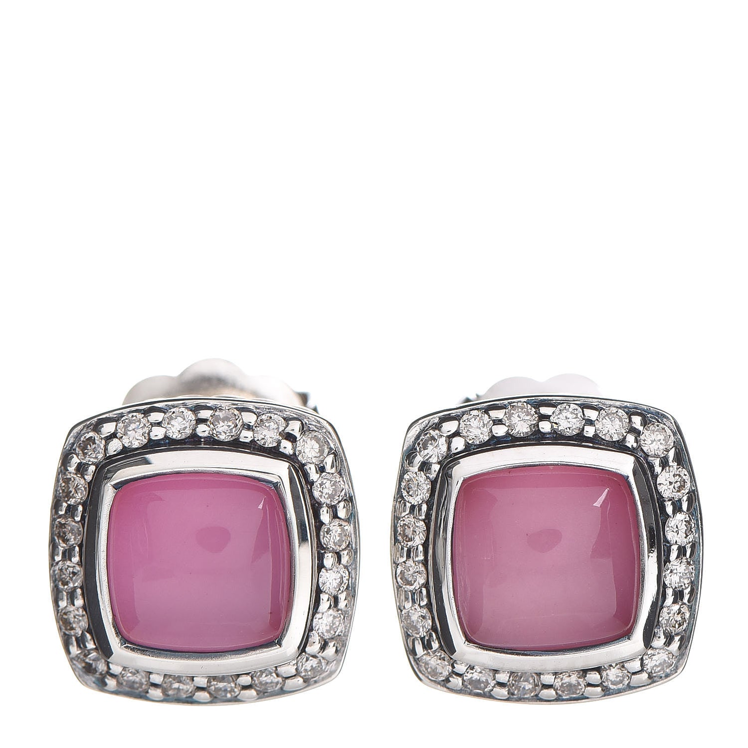 David Yurman Sterling Silver Diamond Rose Quartz 7mm Petite Albion Earrings 1 of 4