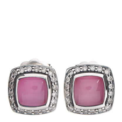 David Yurman Sterling Silver Diamond Rose Quartz 7mm Petite Albion Earrings 1 of 4