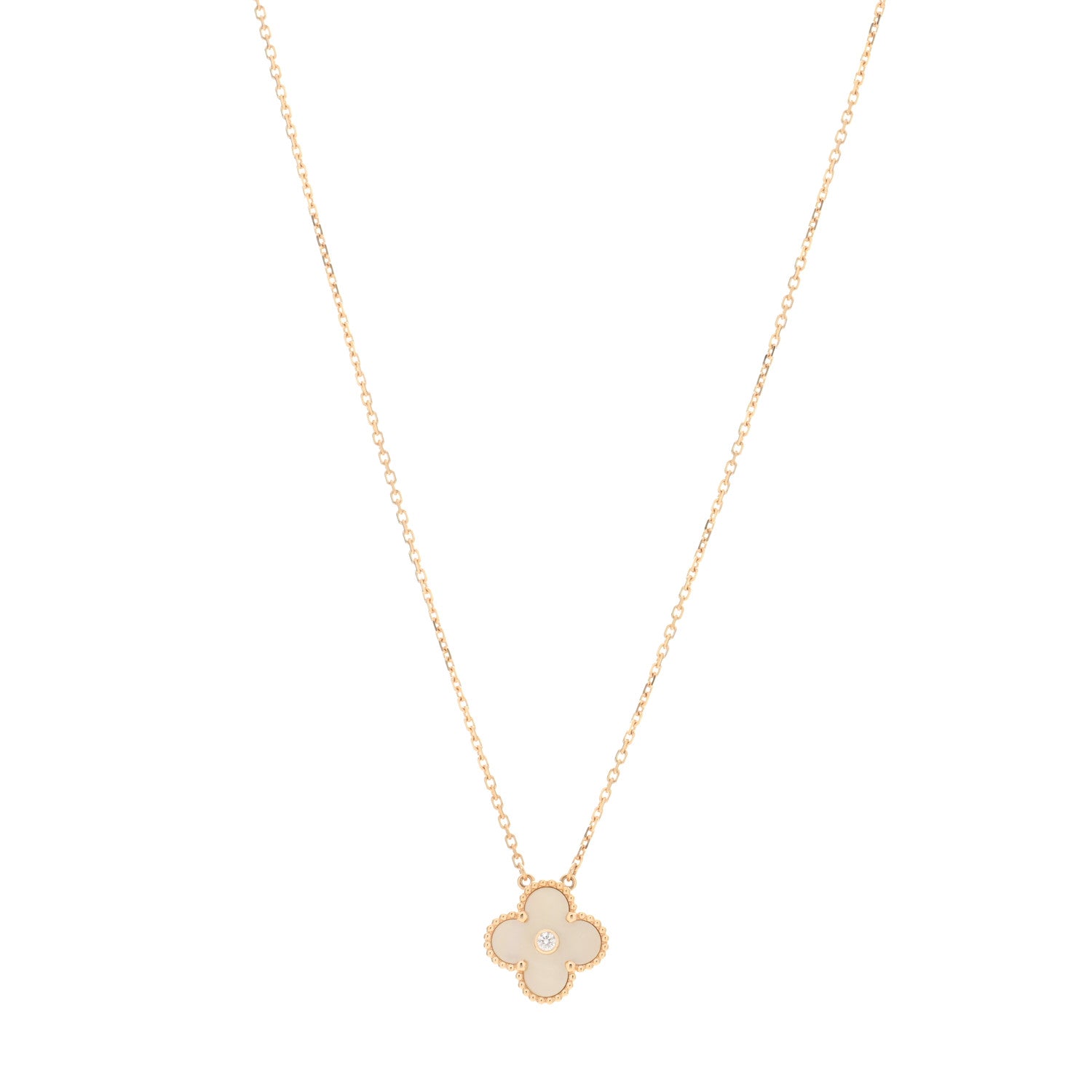 Van Cleef & Arpels 18K Yellow Gold Diamond Yellow Mother of Pearl Vintage Alhambra Pendant Necklace 1 of 4