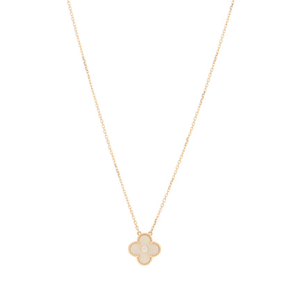 Van Cleef & Arpels 18K Yellow Gold Diamond Yellow Mother of Pearl Vintage Alhambra Pendant Necklace 1 of 4