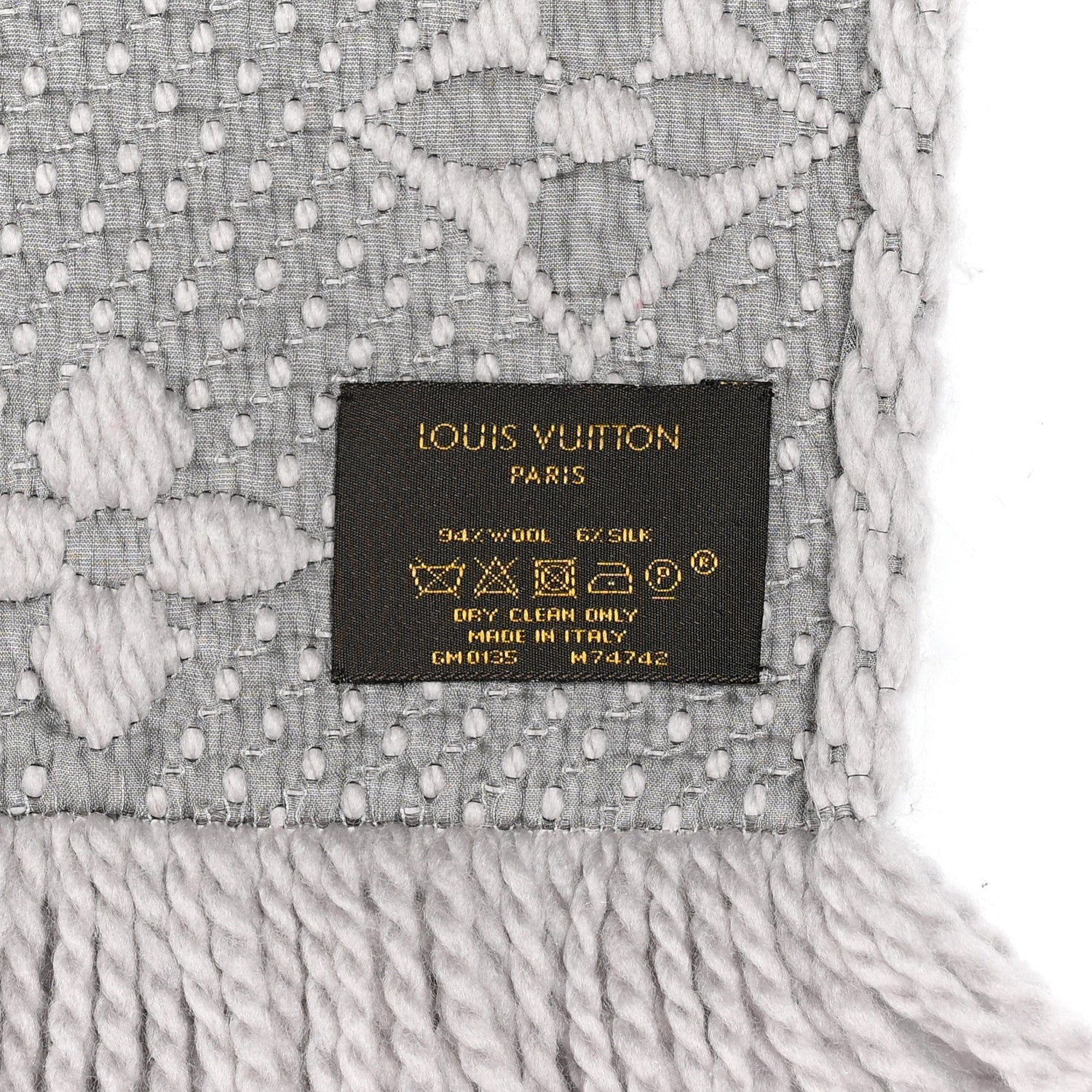 Louis Vuitton Wool Silk Logomania Scarf Pearl Grey 3 of 3