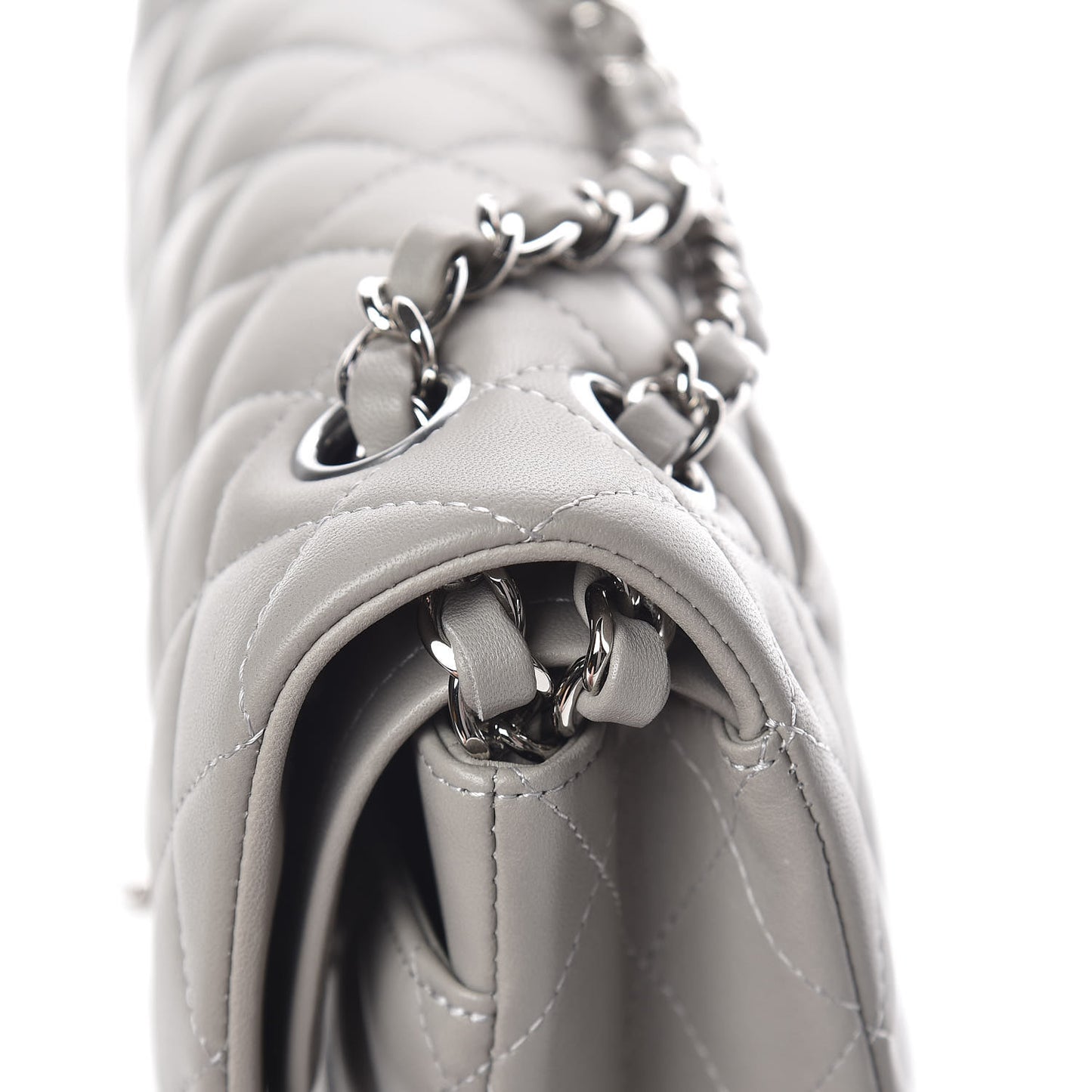 Lambskin Quilted Medium Double Flap Grey