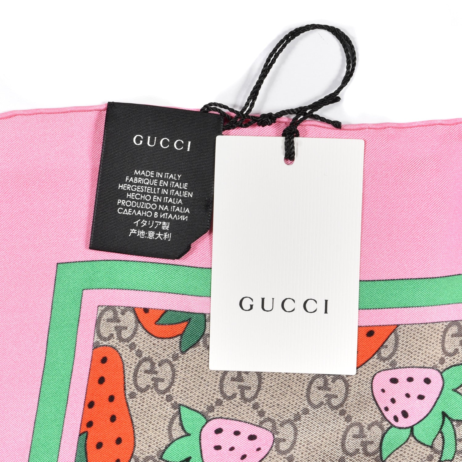 Gucci Silk Monogram Strawberry Print Square Scarf Pink 4 of 4