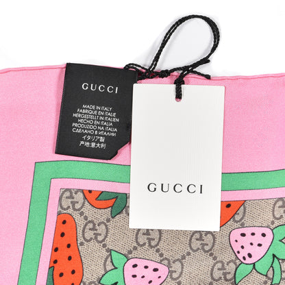 Gucci Silk Monogram Strawberry Print Square Scarf Pink 4 of 4