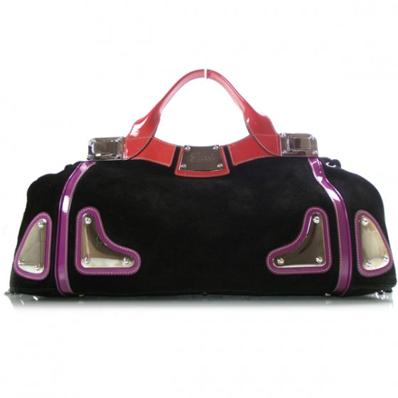 Suede Race Medium Top Handle Tote Black