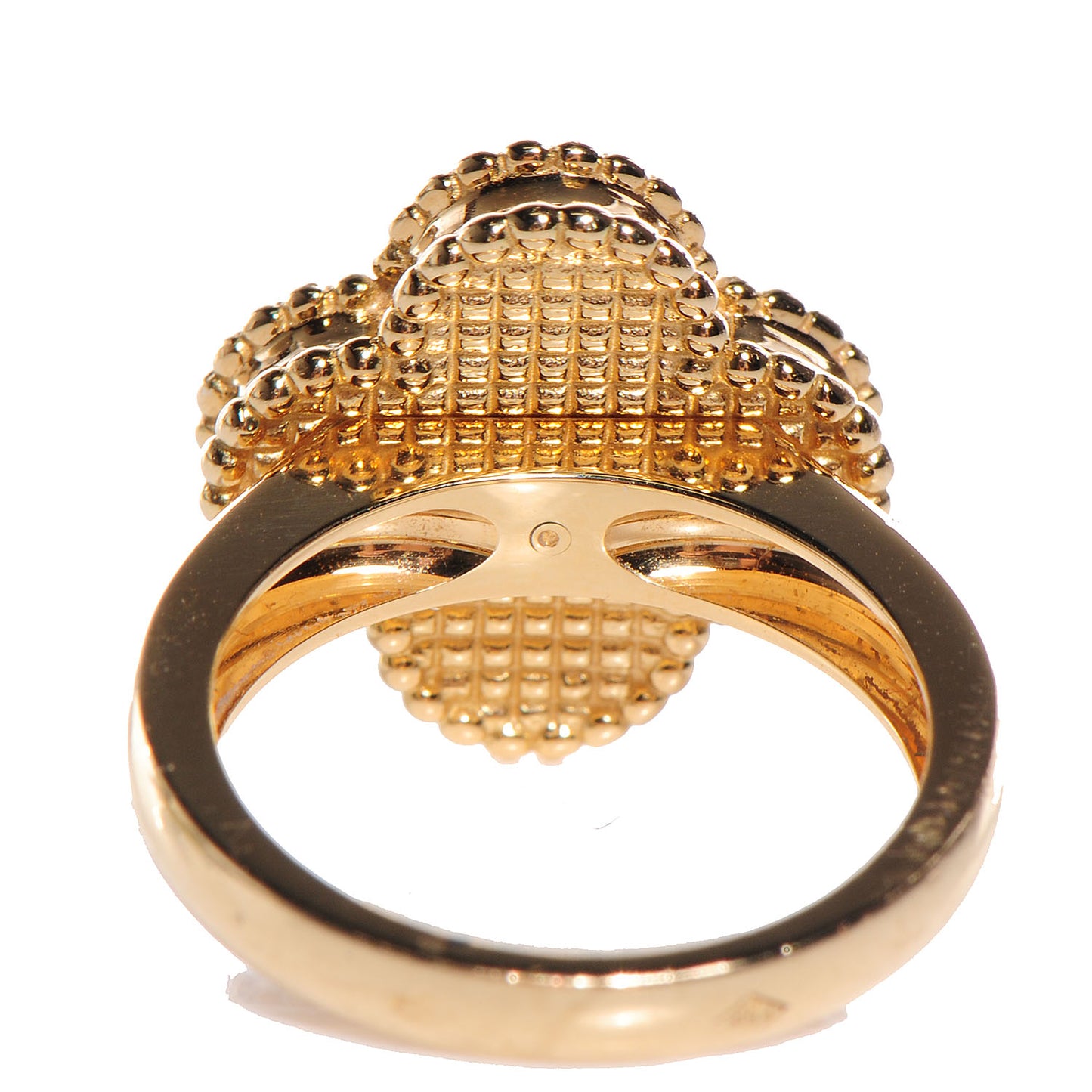 18K Yellow Gold Diamond Mother of Pearl Vintage Alhambra Ring 47 4