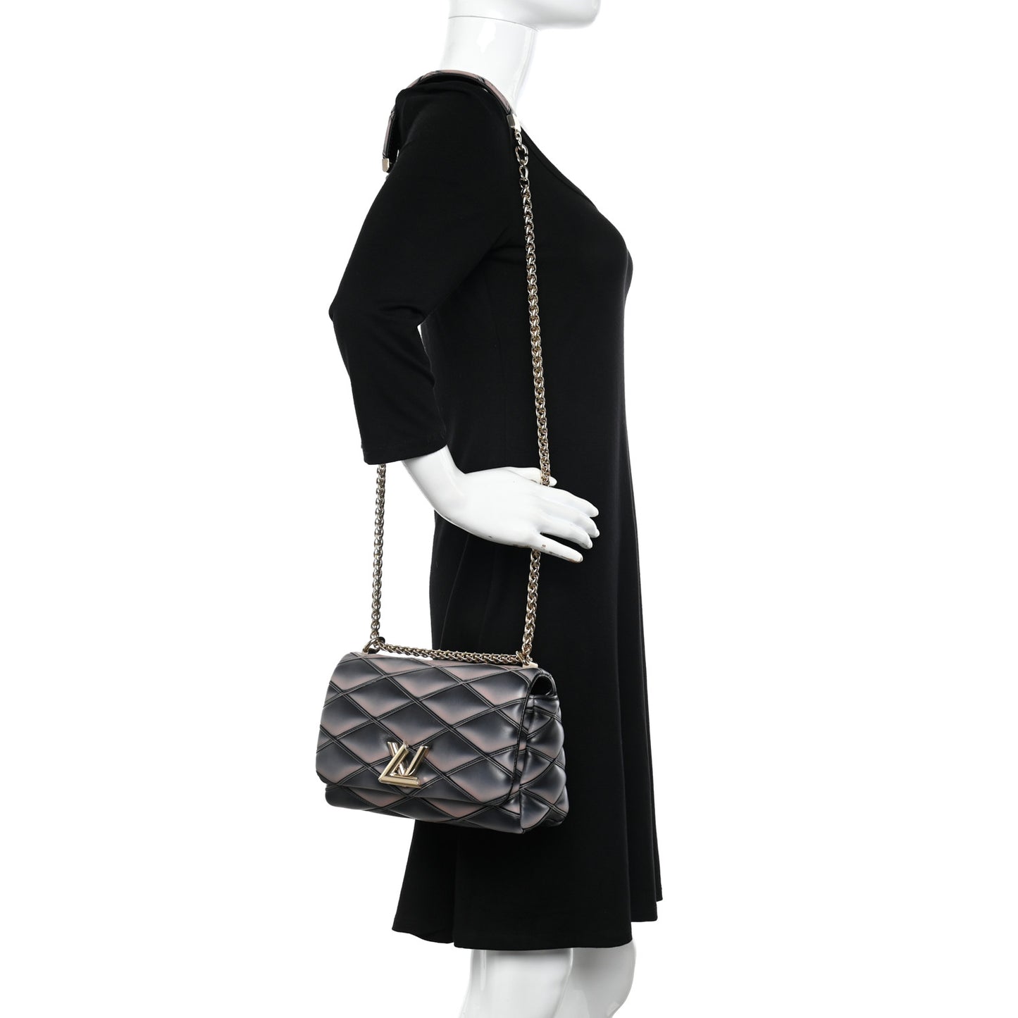 Lambskin Malletage Top Handle GO-14 MM Black Pink