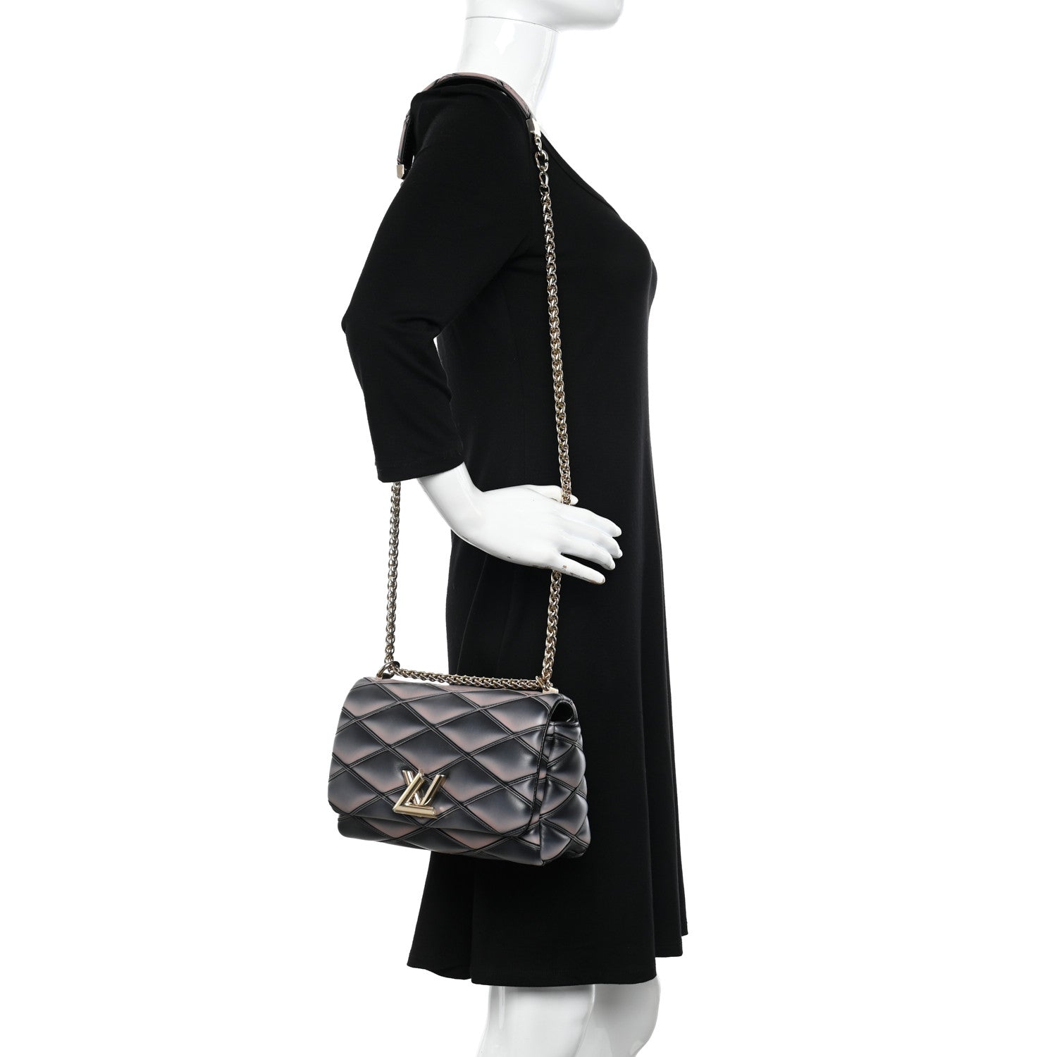 Louis Vuitton Lambskin Malletage Top Handle GO-14 MM Black Pink 2 of 9