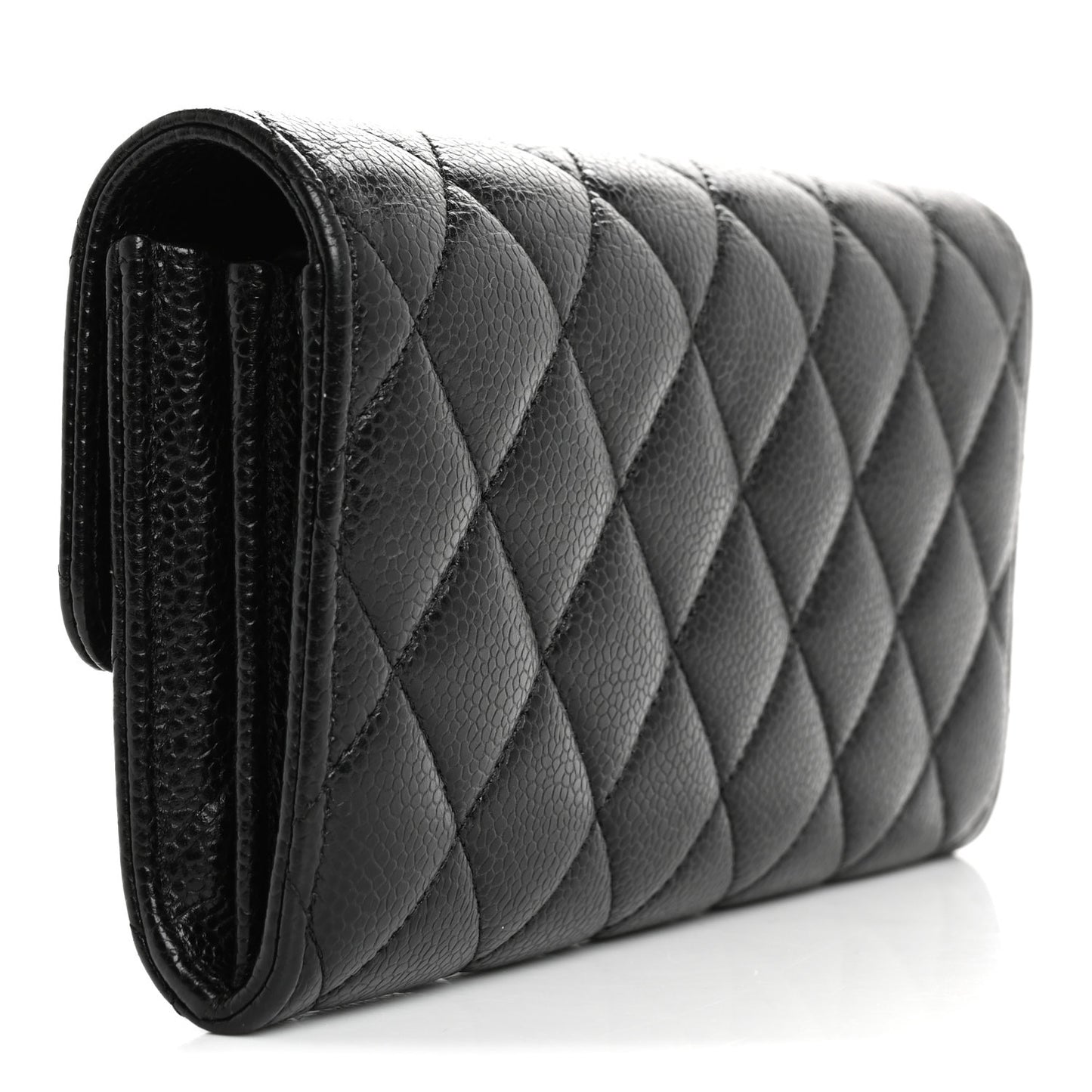 Caviar Quilted Large Gusset Flap Wallet Black