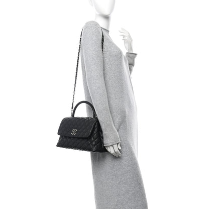 Chanel Caviar Lizard Embossed Quilted Small Coco Handle Flap Black 3 of 10