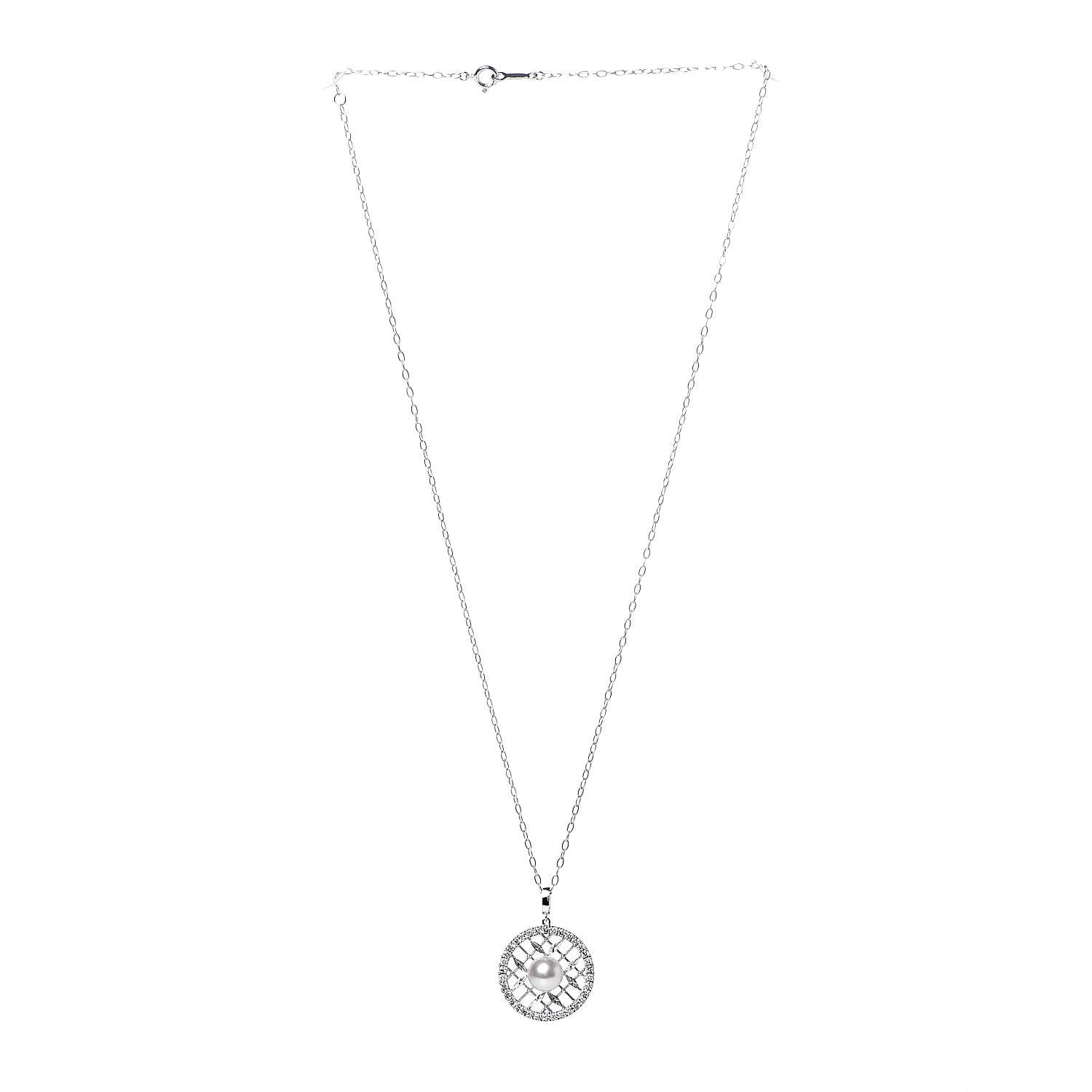 Mikimoto 18K White Gold Diamond Akoya Pearl 7mm Circle Pendant Necklace 3 of 6