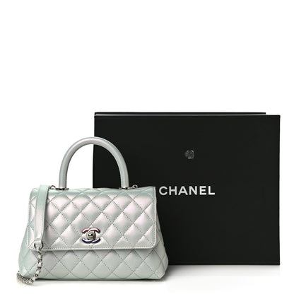 Chanel Iridescent Caviar Quilted Mini Coco Handle Flap Light Blue 11 of 11