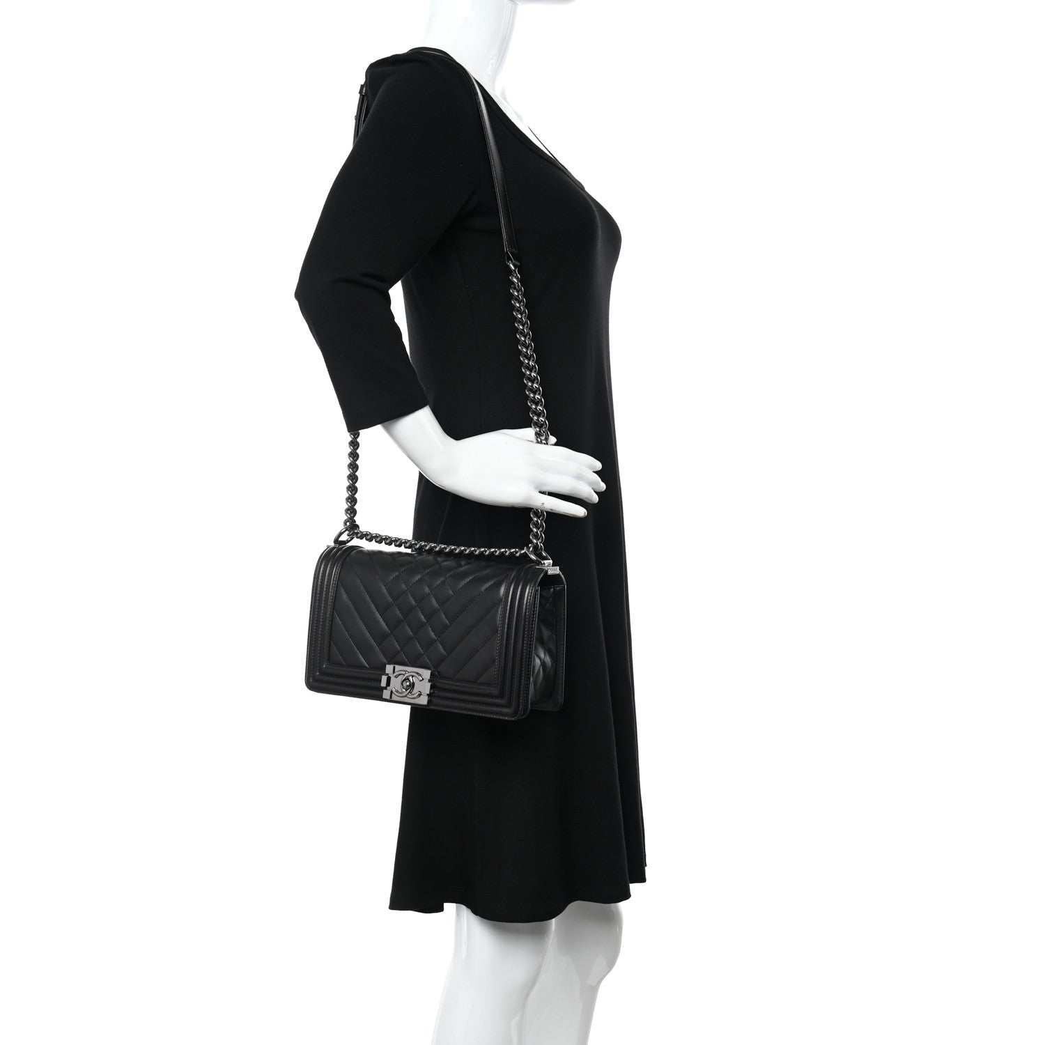 Chanel Calfskin Chevron Quilted Medium Boy Flap Black 2 of 10