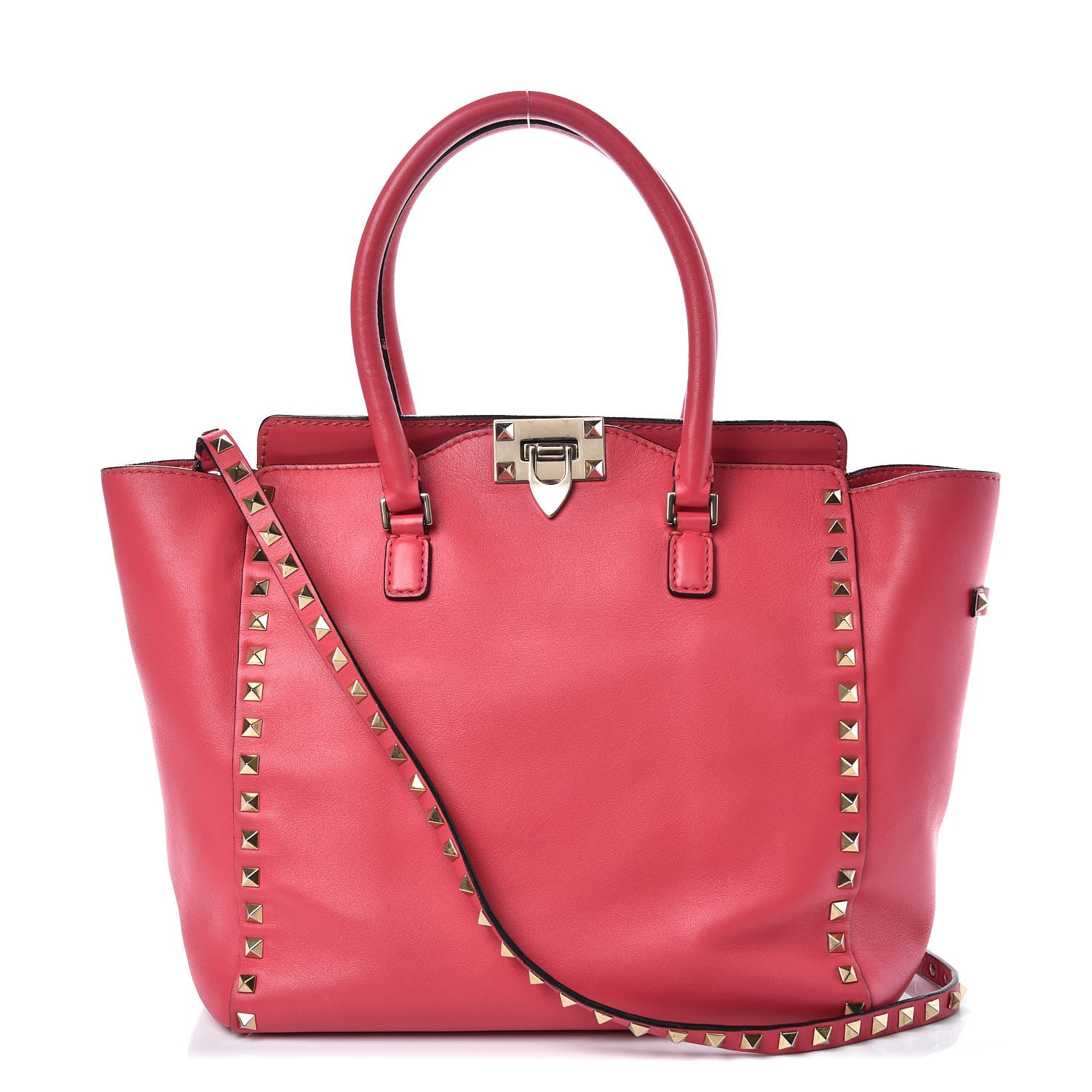 Valentino Garavani Vitello Rockstud Double Handle Tote Deep Rose 1 of 9