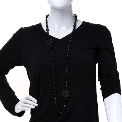 Chanel Resin Enamel Beaded CC Map Long Necklace Ruthenium Black 2 of 7