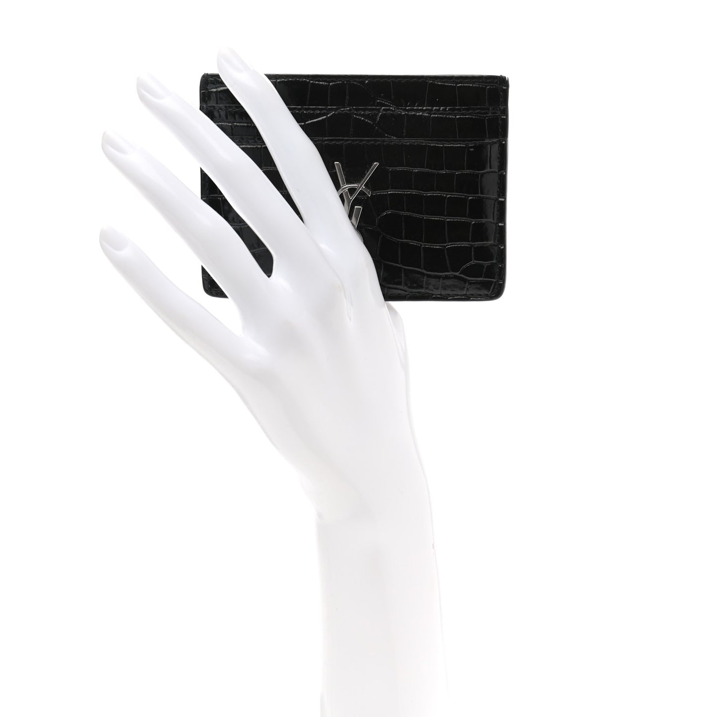 Calfskin Crocodile Embossed Monogram Credit Card Case Black