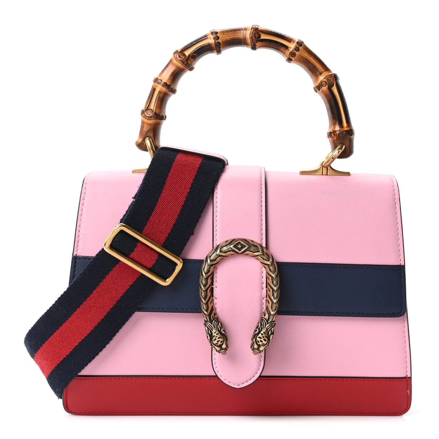 Moon Calfskin Web Medium Dionysus Bamboo Top Handle Bag Sugar Pink Blue Agata Hibiscus Red
