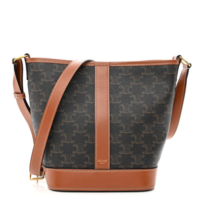 Celine Triomphe Canvas Calfskin Small Bucket Bag Tan 1 of 9