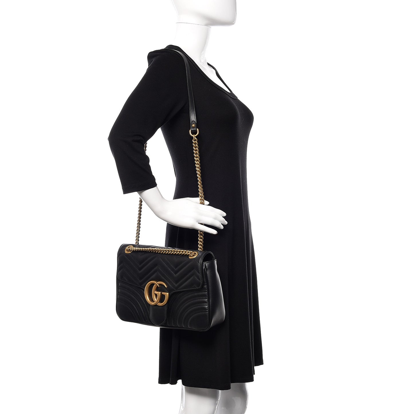 Calfskin Matelasse Medium GG Marmont Shoulder Bag Black