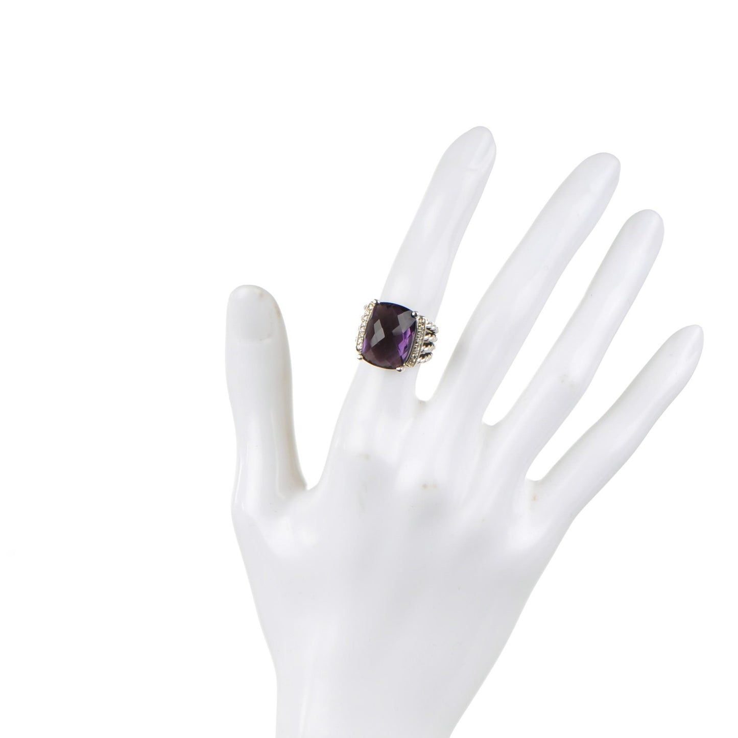 Sterling Silver Diamond Amethyst 16mm Wheaton Ring 49 5