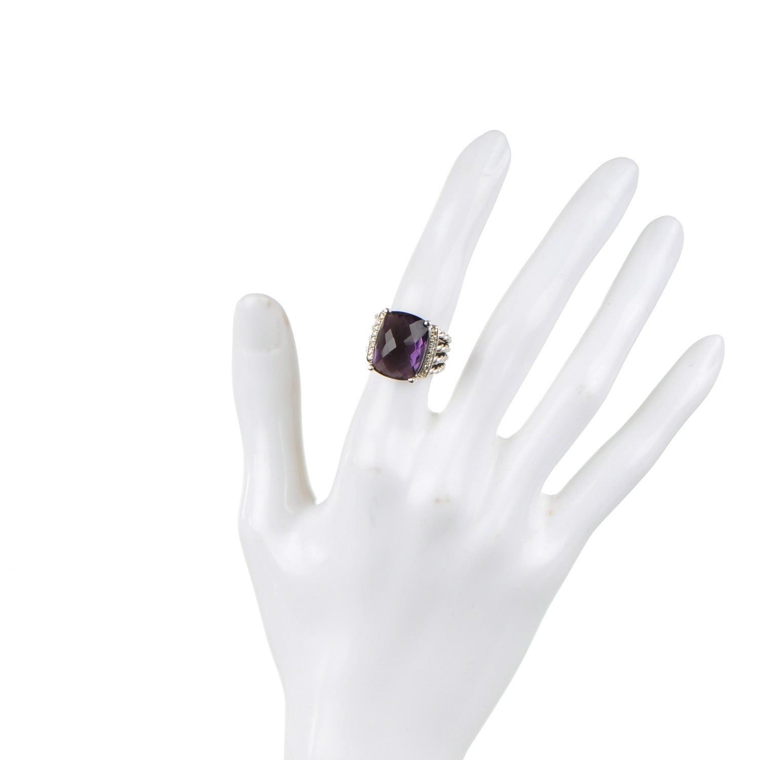 David Yurman Sterling Silver Diamond Amethyst 16mm Wheaton Ring 49 5 2 of 5