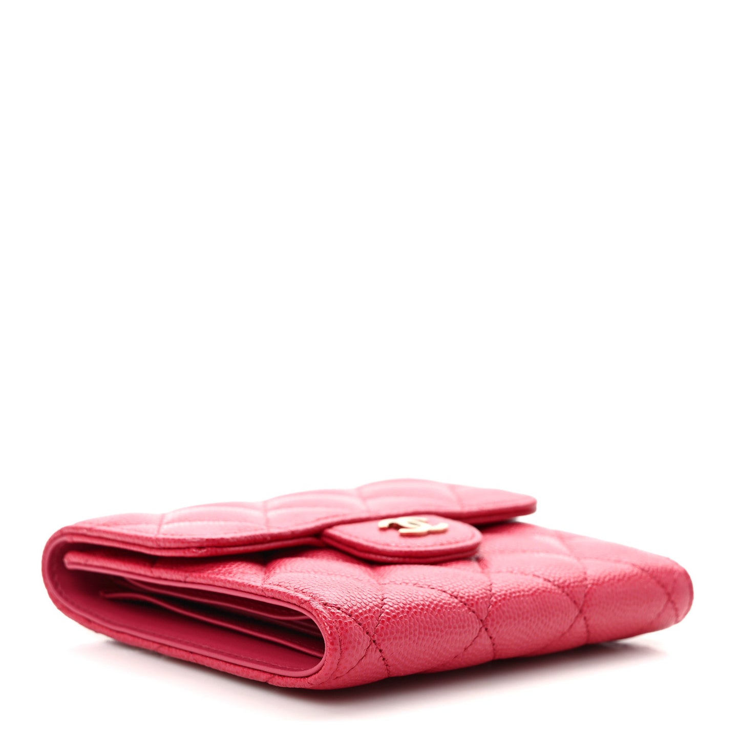 Caviar Quilted Compact Flap Wallet Pink