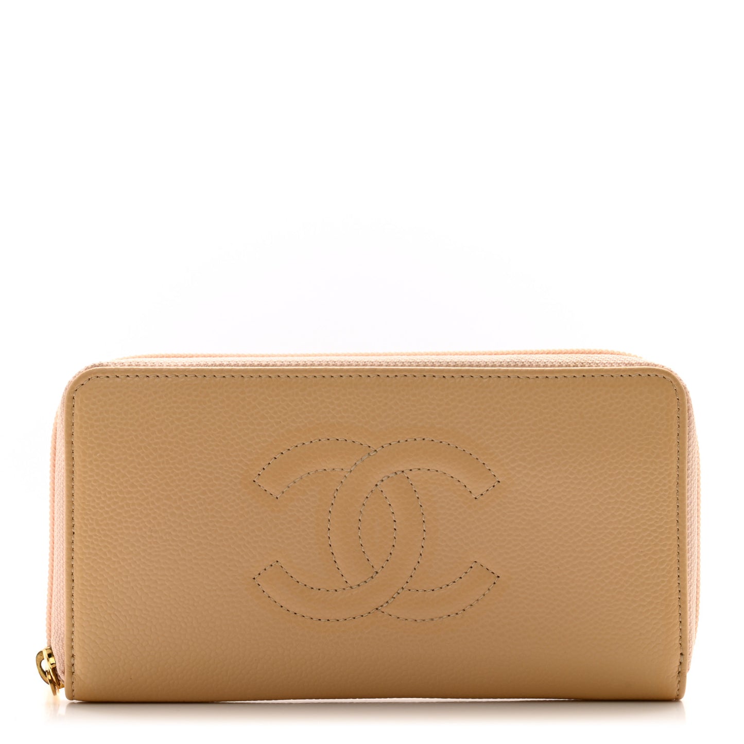 Caviar Large Timeless CC Zip Around Wallet Beige