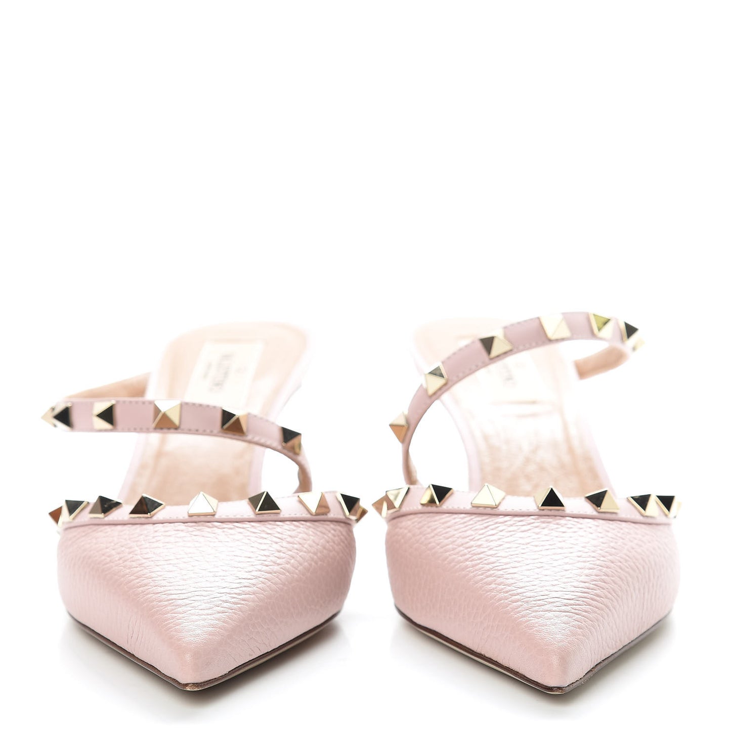 Pebbled Calfskin Rockstud Cross Strap 50mm Mules 37.5 Water Rose