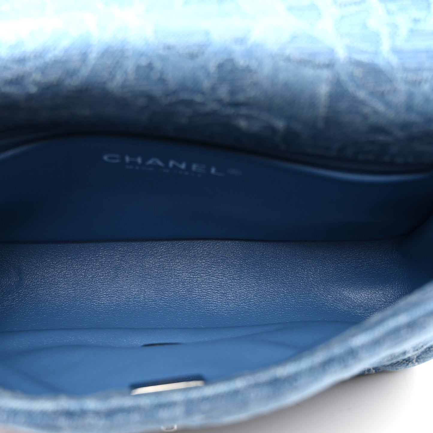 Denim Quilted Camellia Sweetheart Mini Flap Blue
