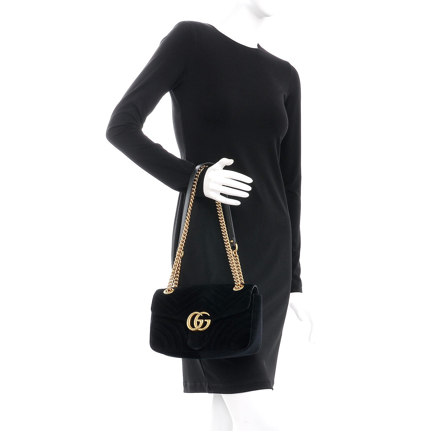 Gucci Velvet Matelasse Small GG Marmont Shoulder Bag Black 3 of 10