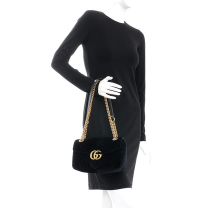 Gucci Velvet Matelasse Small GG Marmont Shoulder Bag Black 3 of 10
