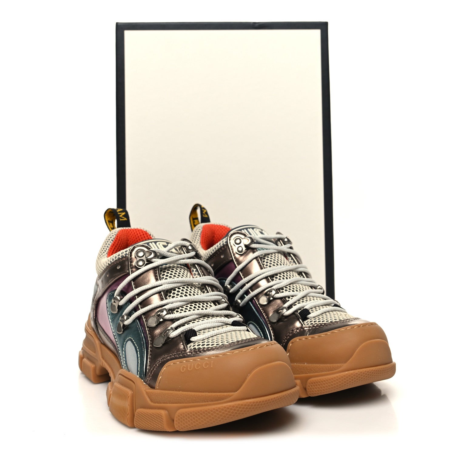 Gucci X SEGA Metallic Calfskin Mesh Womens Flashtrek Sneakers 37 Rame Mystic White Lago 8 of 8