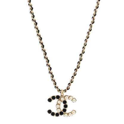 Chanel Pearl Crystal Lambskin Chain CC Short Necklace Black Gold 1 of 5