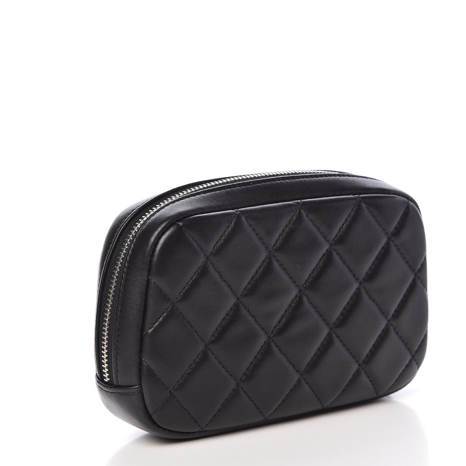 Chanel Lambskin Quilted Small Curvy Pouch Cosmetic Case Black 3 of 8
