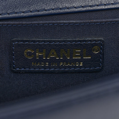 Chanel Calfskin Chevron Quilted Braided Medium Boy Flap White Navy 7 of 10