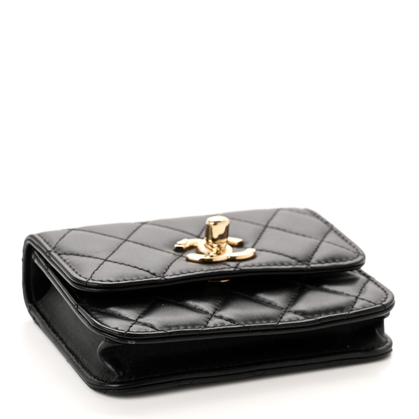 Lambskin Quilted Trendy CC Card Holder On Chain Black