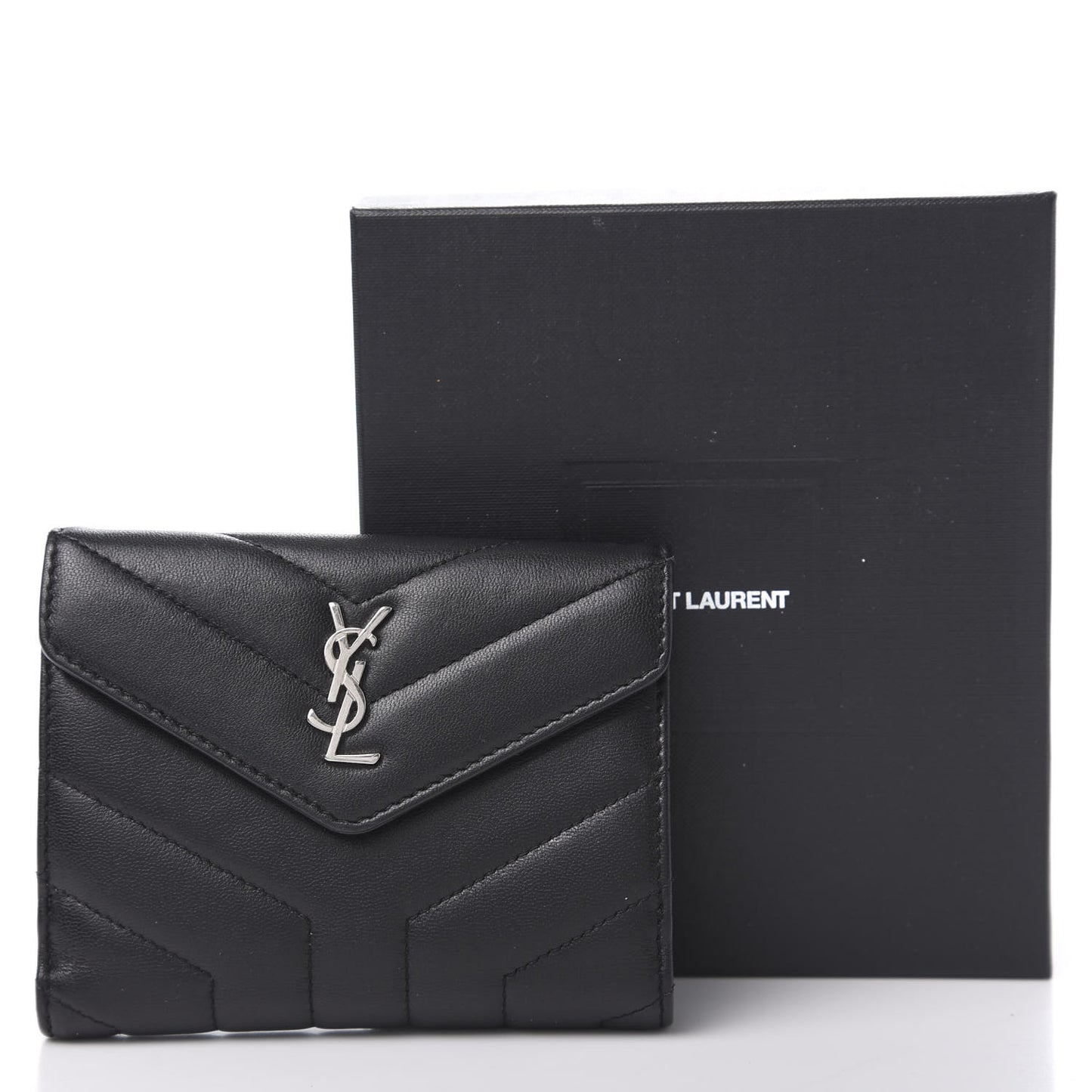 Lambskin Y Quilted Monogram Compact Loulou Wallet Black