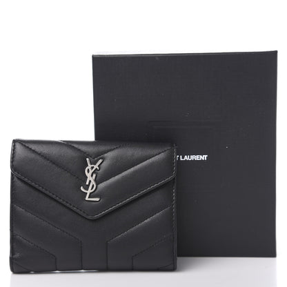 Saint Laurent Lambskin Y Quilted Monogram Compact Loulou Wallet Black 8 of 8