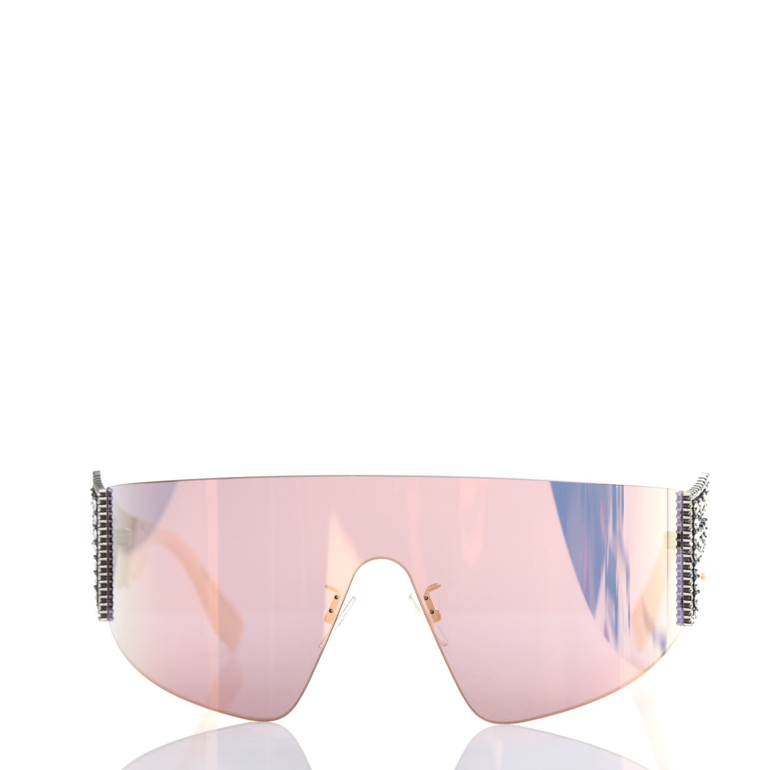 Fendi Mirrored Crystal Embellished FFreedom Shield Sunglasses FF 0382/S Pink 2 of 7