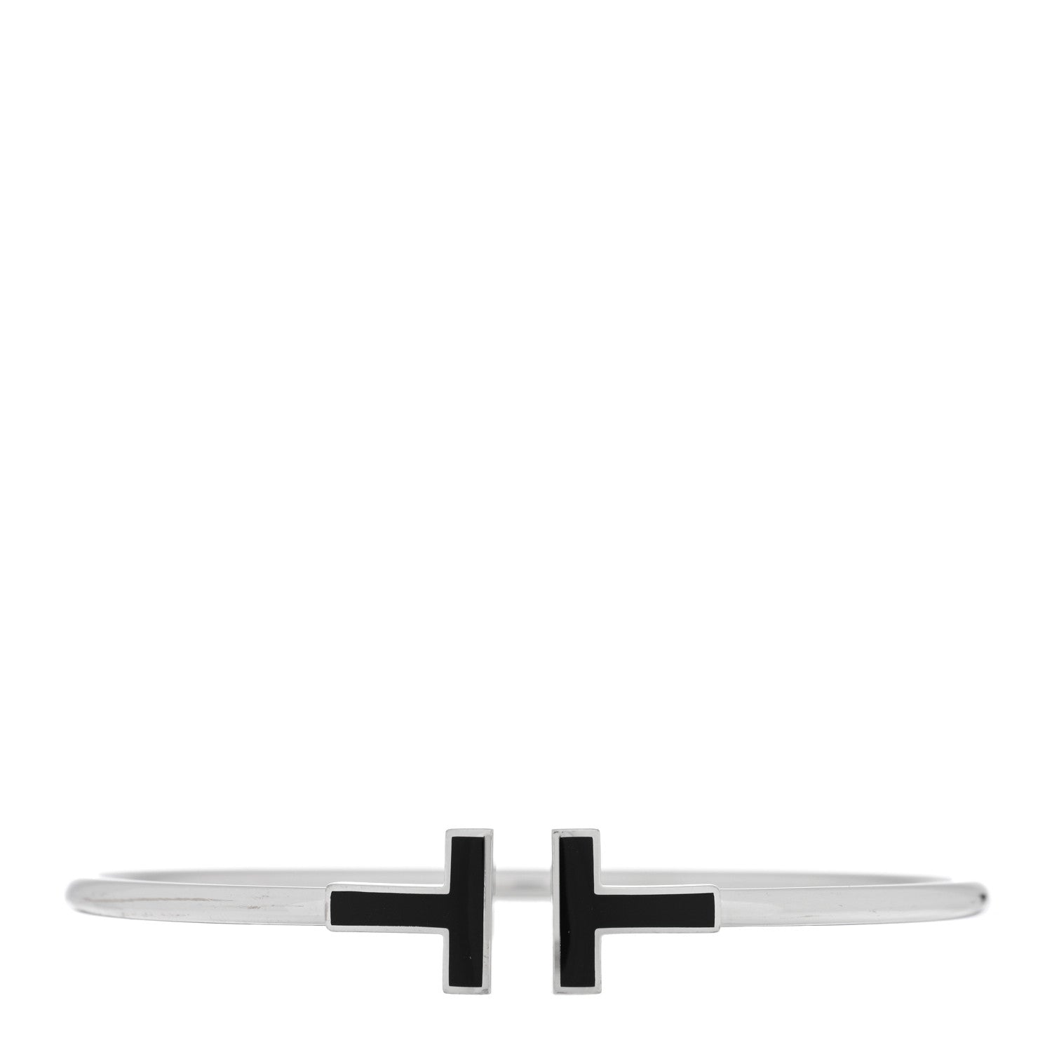 Tiffany 18K White Gold Black Onyx T Wire Bracelet 1 of 3