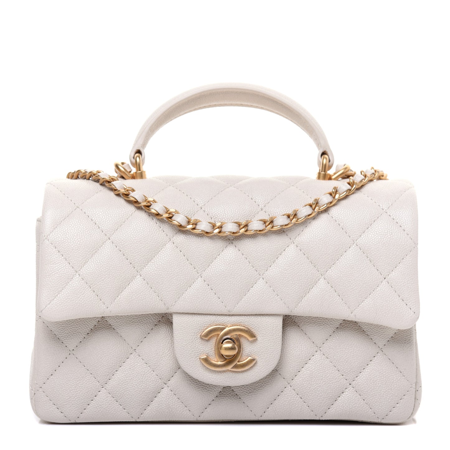 Caviar Quilted Mini Top Handle Rectangular Flap Beige