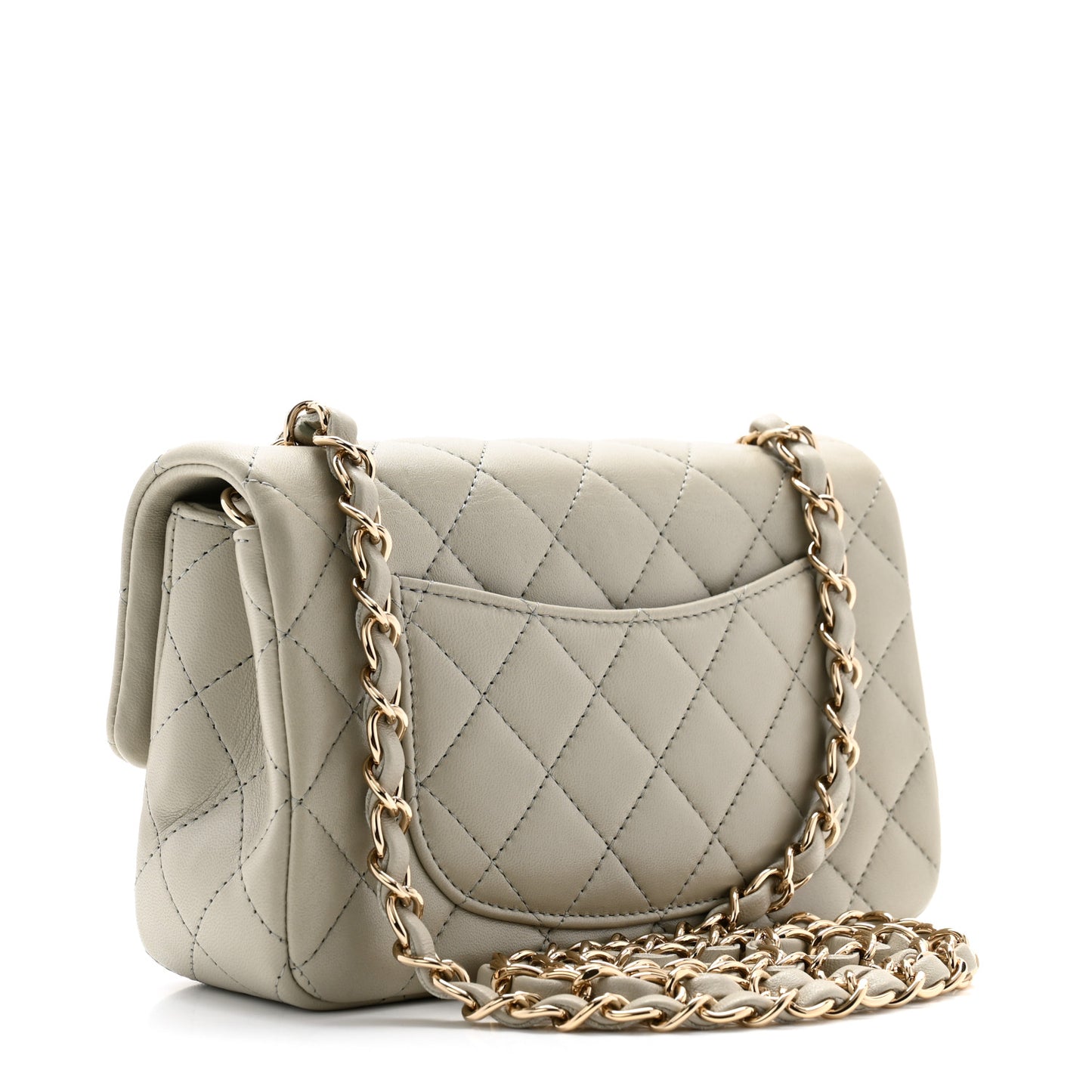 Lambskin Quilted Mini Rectangular Flap Grey