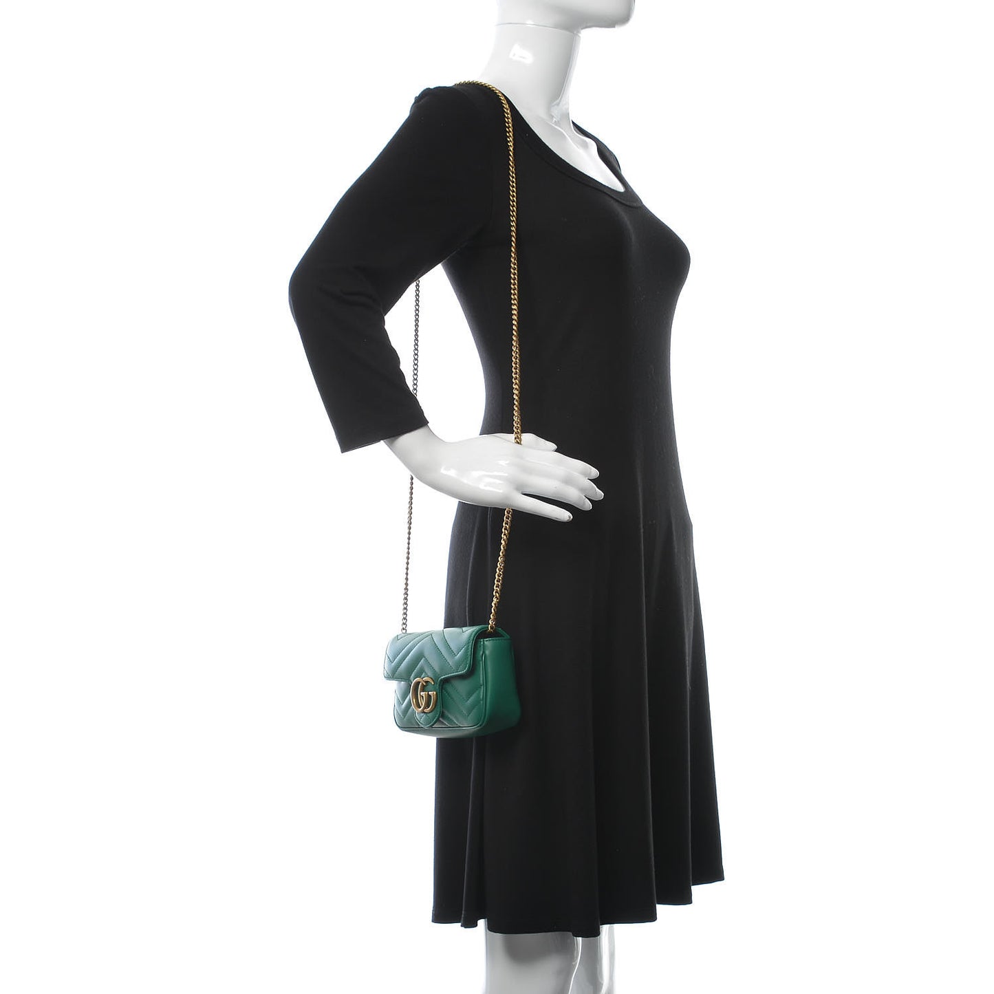 Calfskin Matelasse Super Mini GG Marmont Shoulder Bag Emerald Green