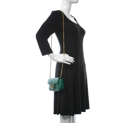 Gucci Calfskin Matelasse Super Mini GG Marmont Shoulder Bag Emerald Green 2 of 10
