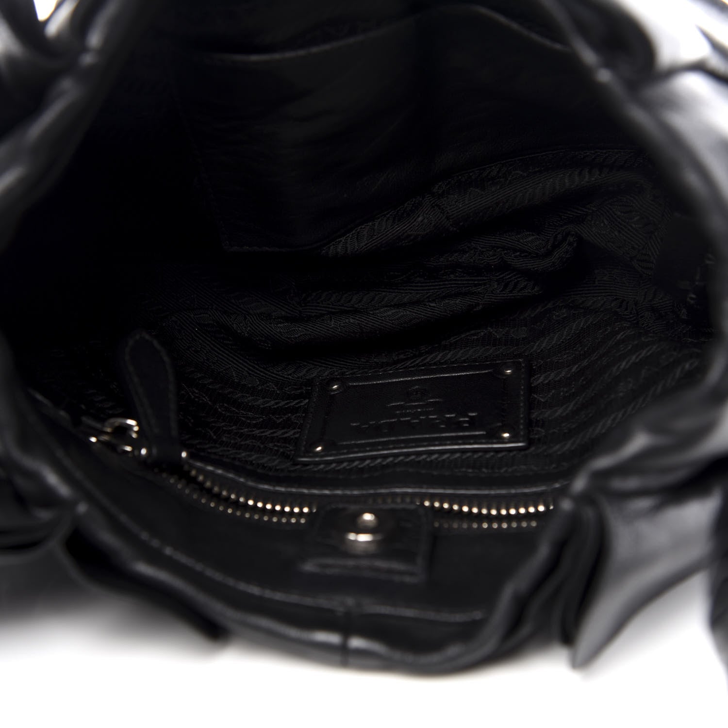 Prada Nappa Mordore Ruffle Shoulder Bag Black 5 of 9