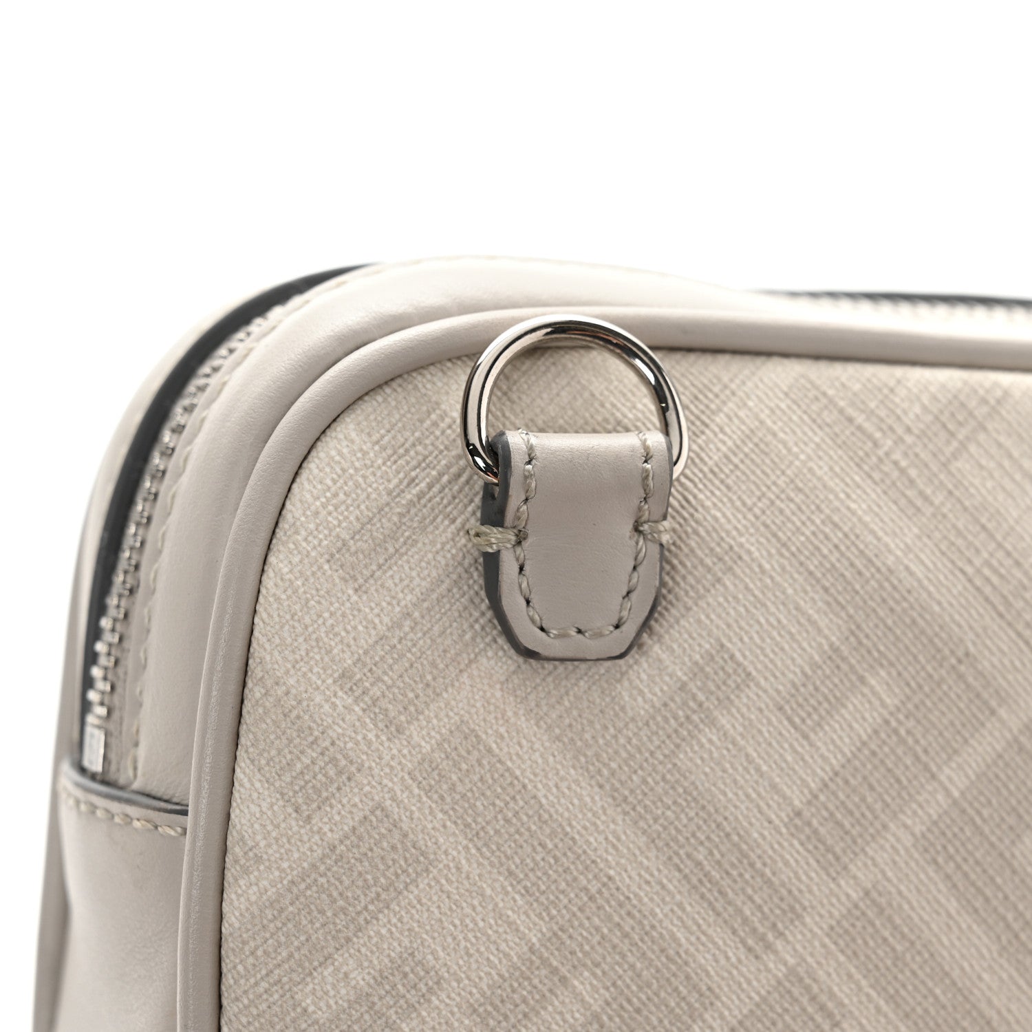 Fendi Shiny Glazed Fabric Vitello Cover FF 1974 Logo Small Camera Case Perla Ghiaia 12 of 13