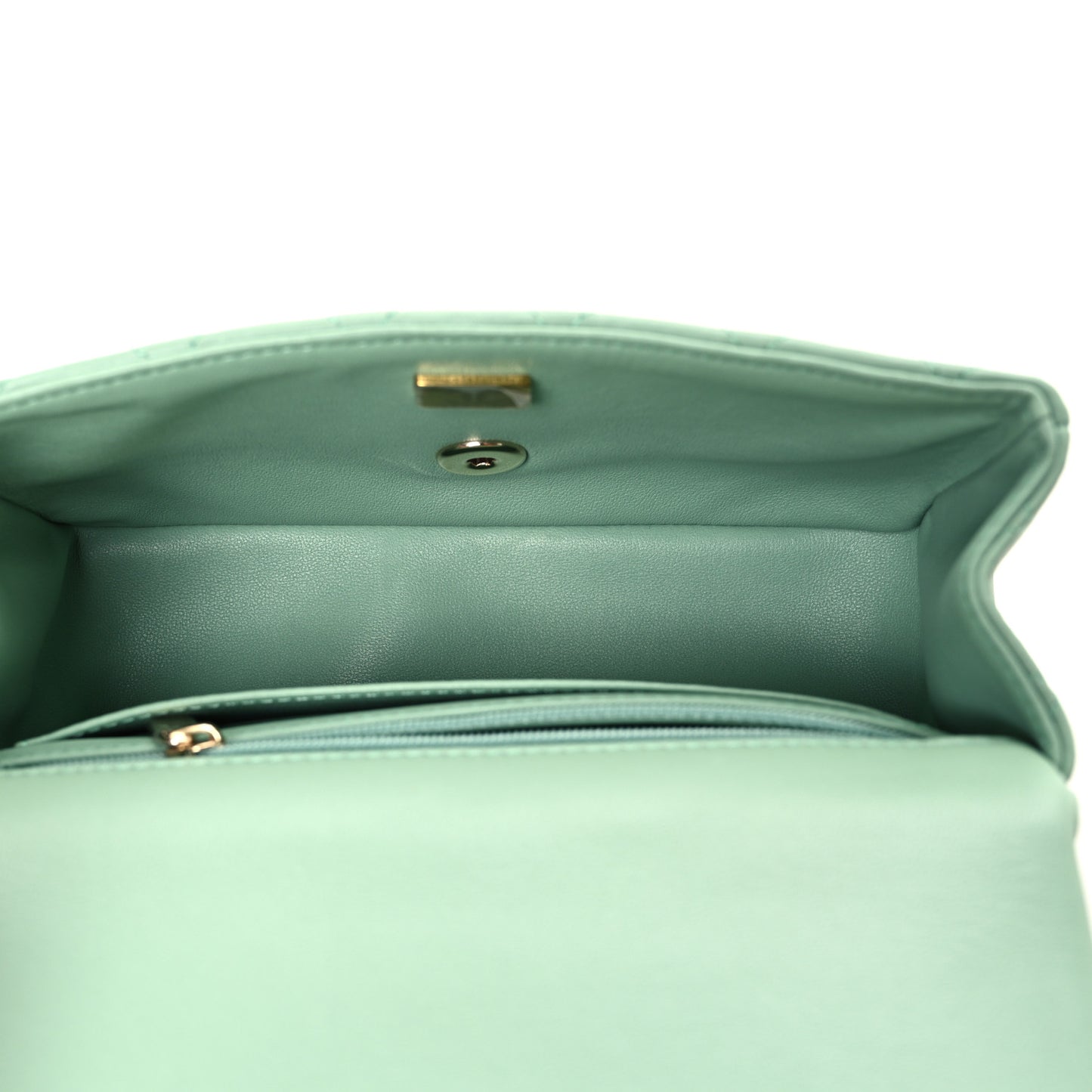 Lambskin Quilted Mini Top Handle Rectangular Flap Light Green
