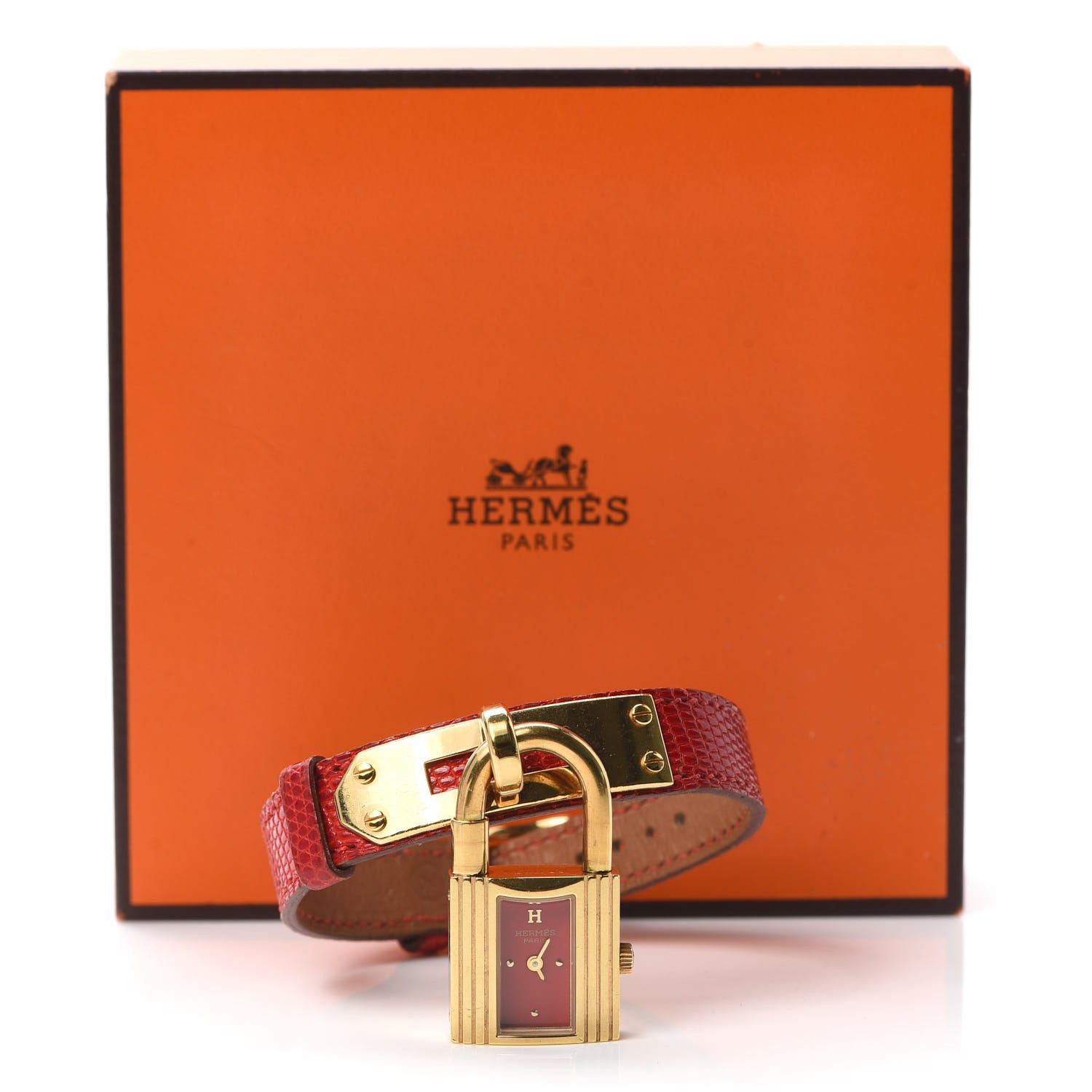 Hermes Stainless Steel Lizard 20mm Kelly Cadena Quartz Watch Rouge Moyen 6 of 6