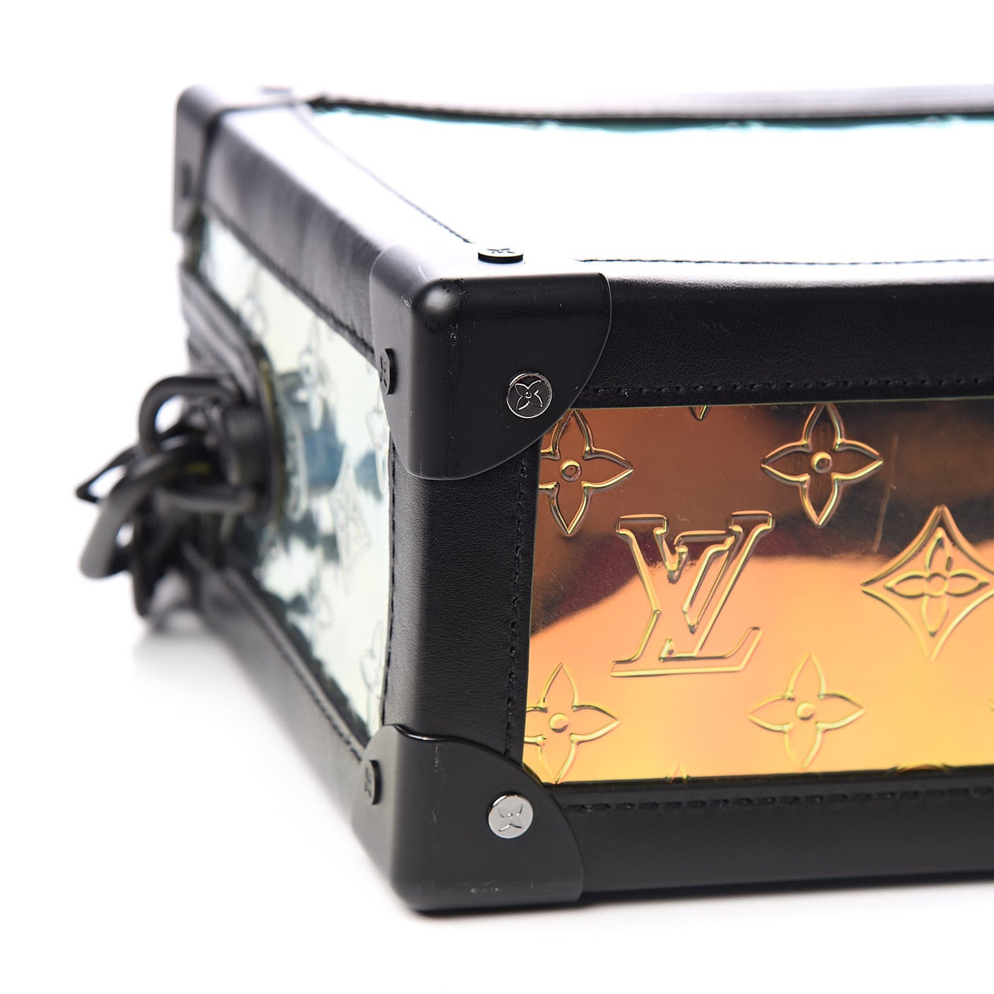 Calfskin PVC Monogram Solar Ray Soft Trunk Iridescent Prism Black