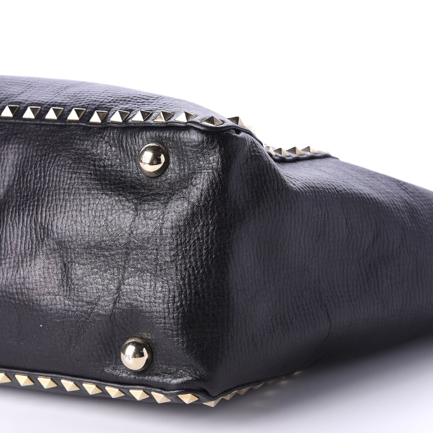 Textured Calfskin Medium Rockstud Tote Black